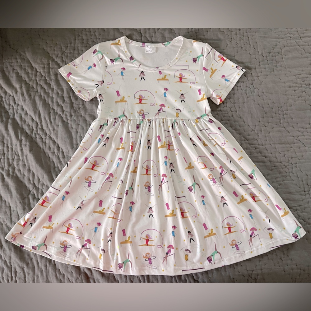 Boutique Gymnastics Twirl Dress White Tumbling Vault Size 3XL 7/8 Years Cotton